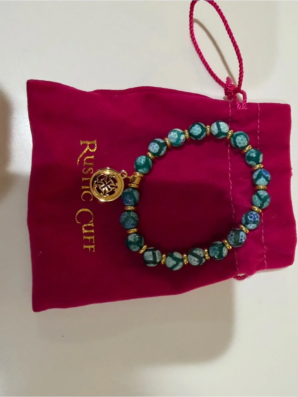Rustic Cuff Teal and Gold Faceted Bead Bracelet